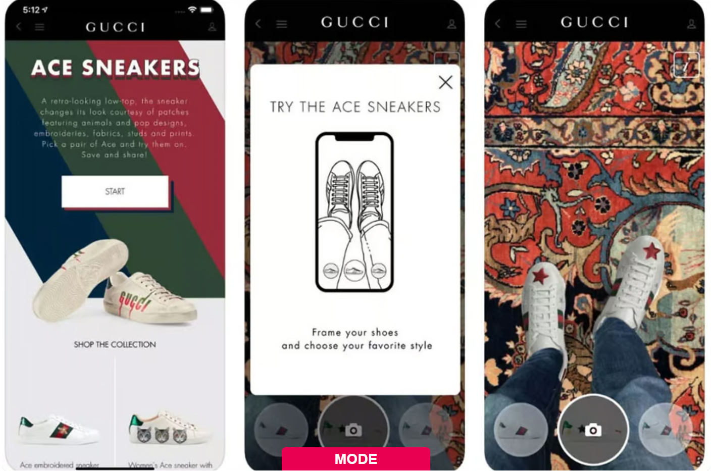 Gucci and its application allowing consumers to use augmented reality for its sneakers