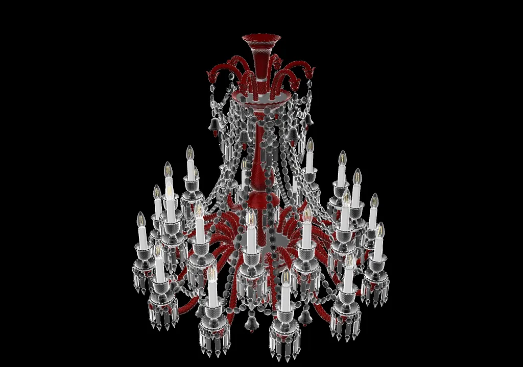 High-angle view of a 3D red ceiling light by Baccarat