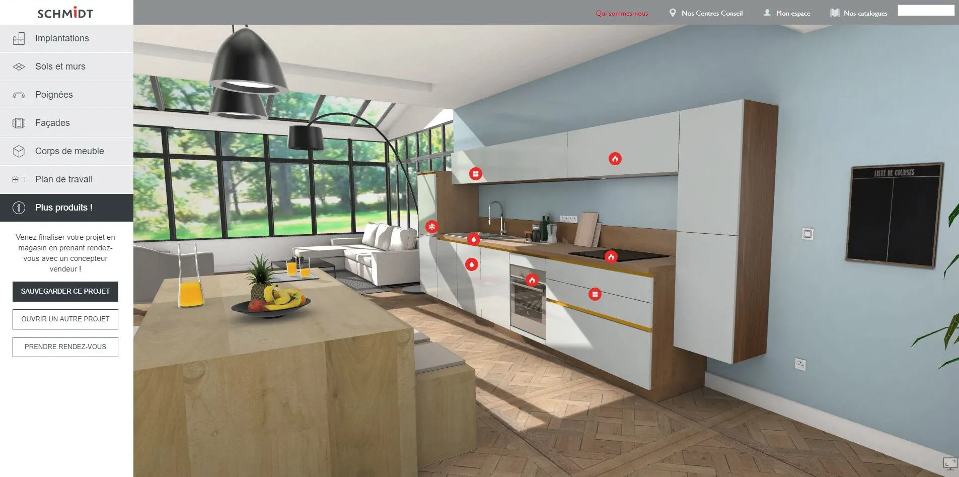 3D kitchen configurator with white furniture schmidt cuisine