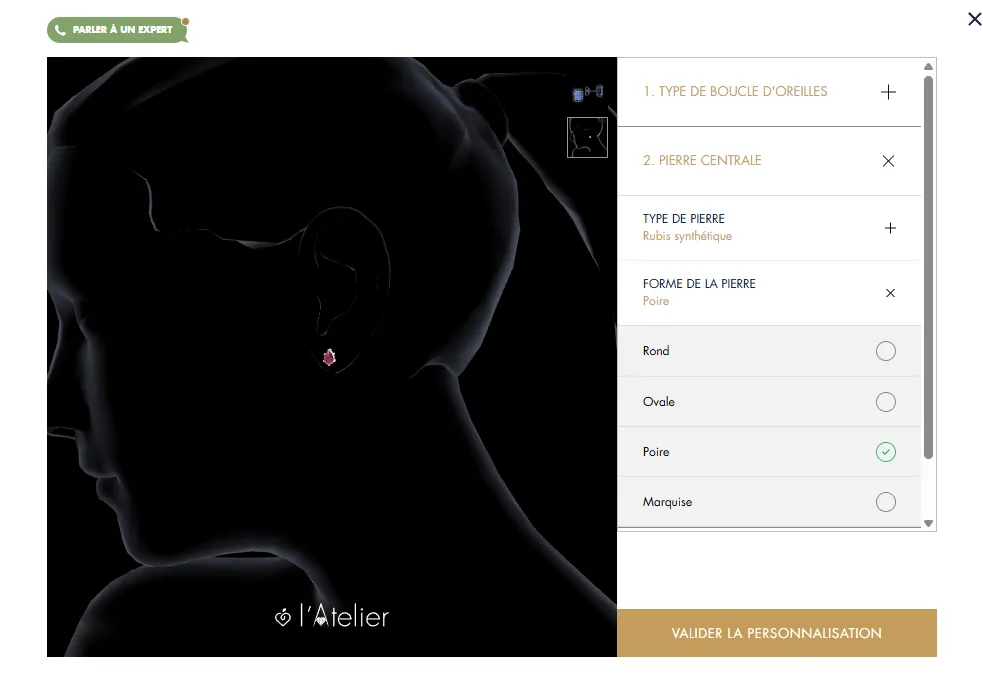 Modèle 3D de boucles d'oreille Edenly en rubis et forme de poire portées