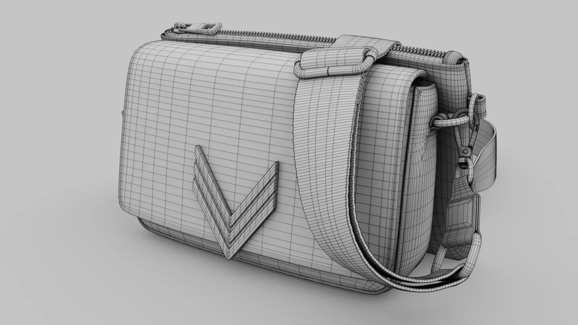 Maquette filaire d'un sac 3D, vue de face de la collection 111 IKKS