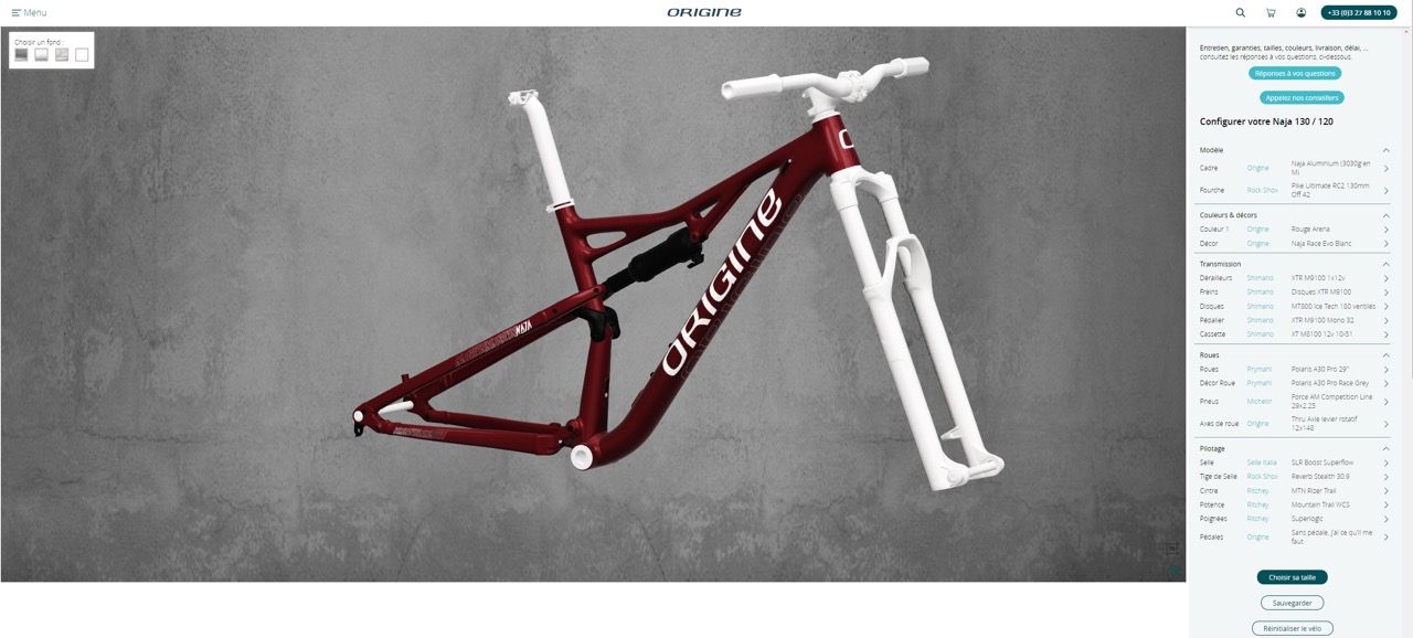 3D configurator of the red bike from the Naja collection by Origine Cycles
