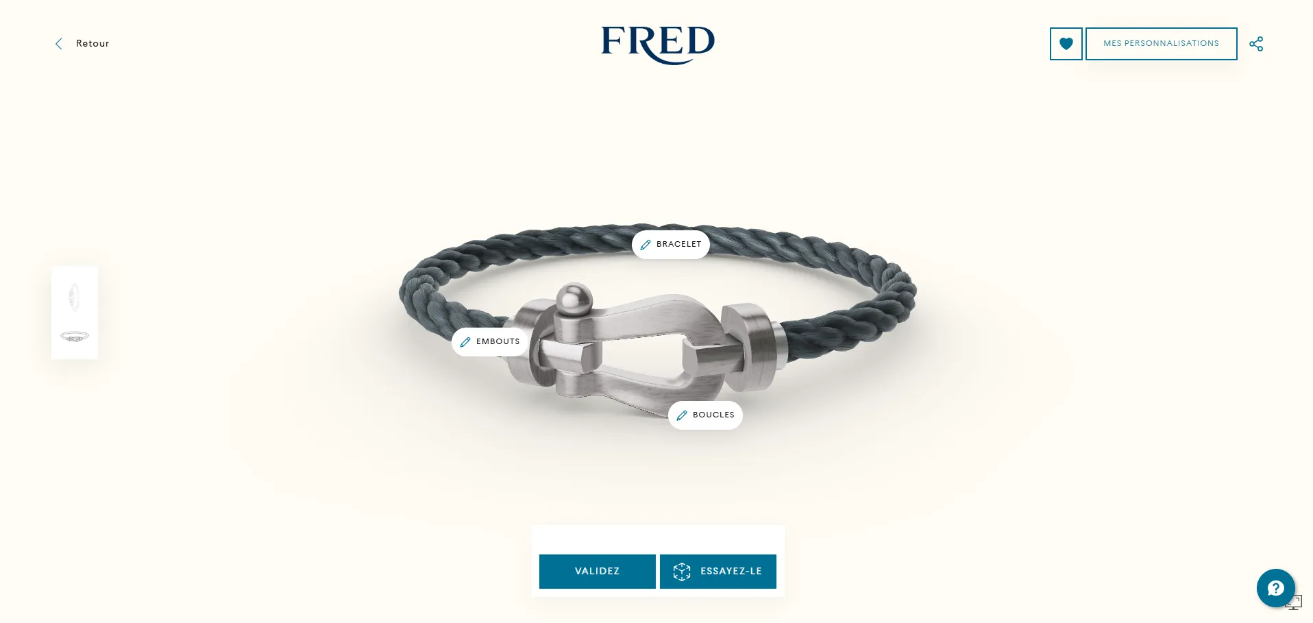 Configurateur 3D d'un bracelet Fred à boucles en or blanc