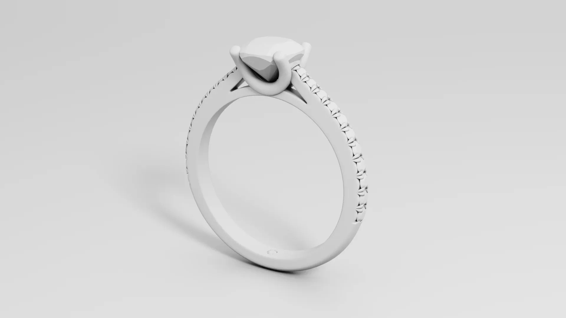 Clay render of a 3D Courbet ring with four prongs