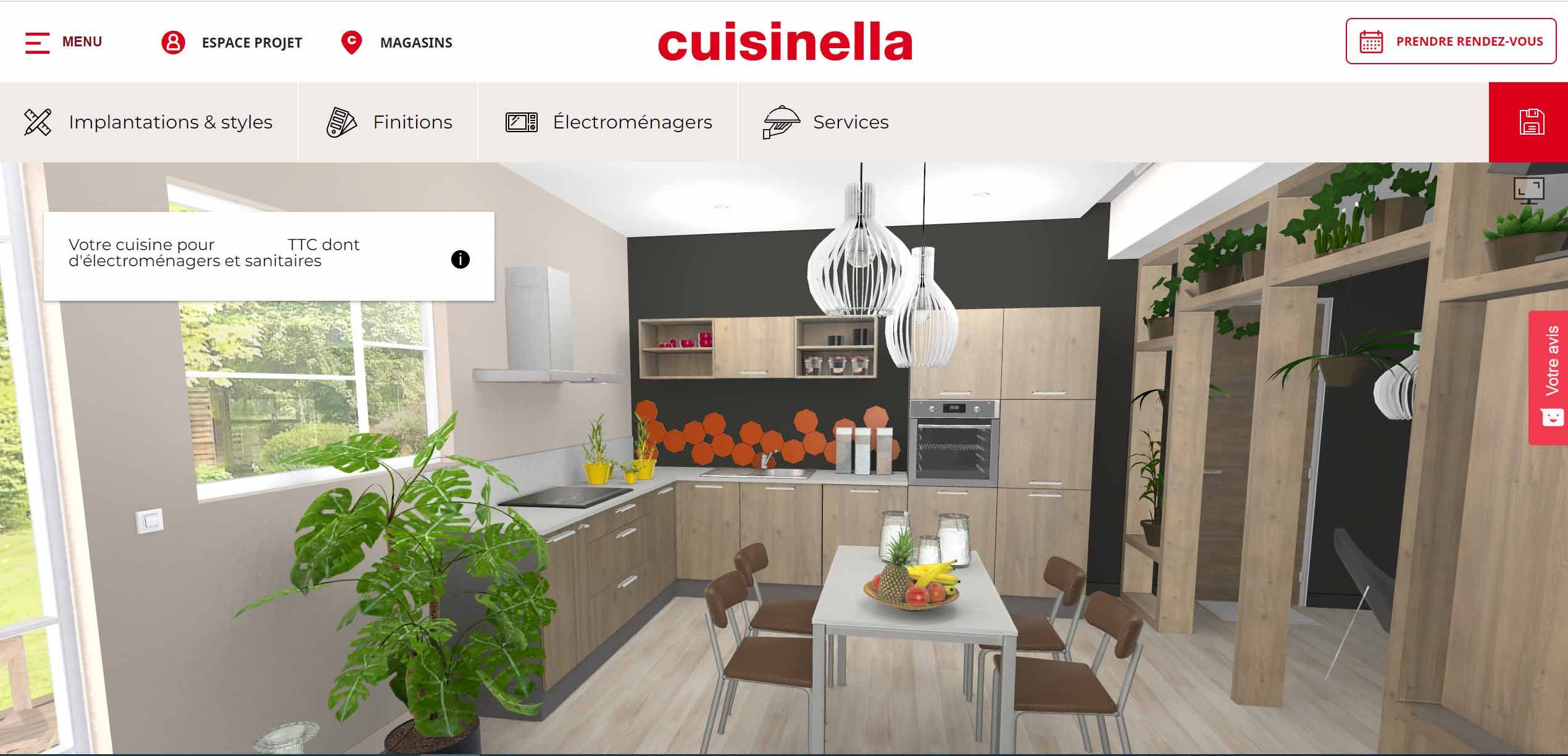 3D configurator of a Cuisinella kitchen in L shape