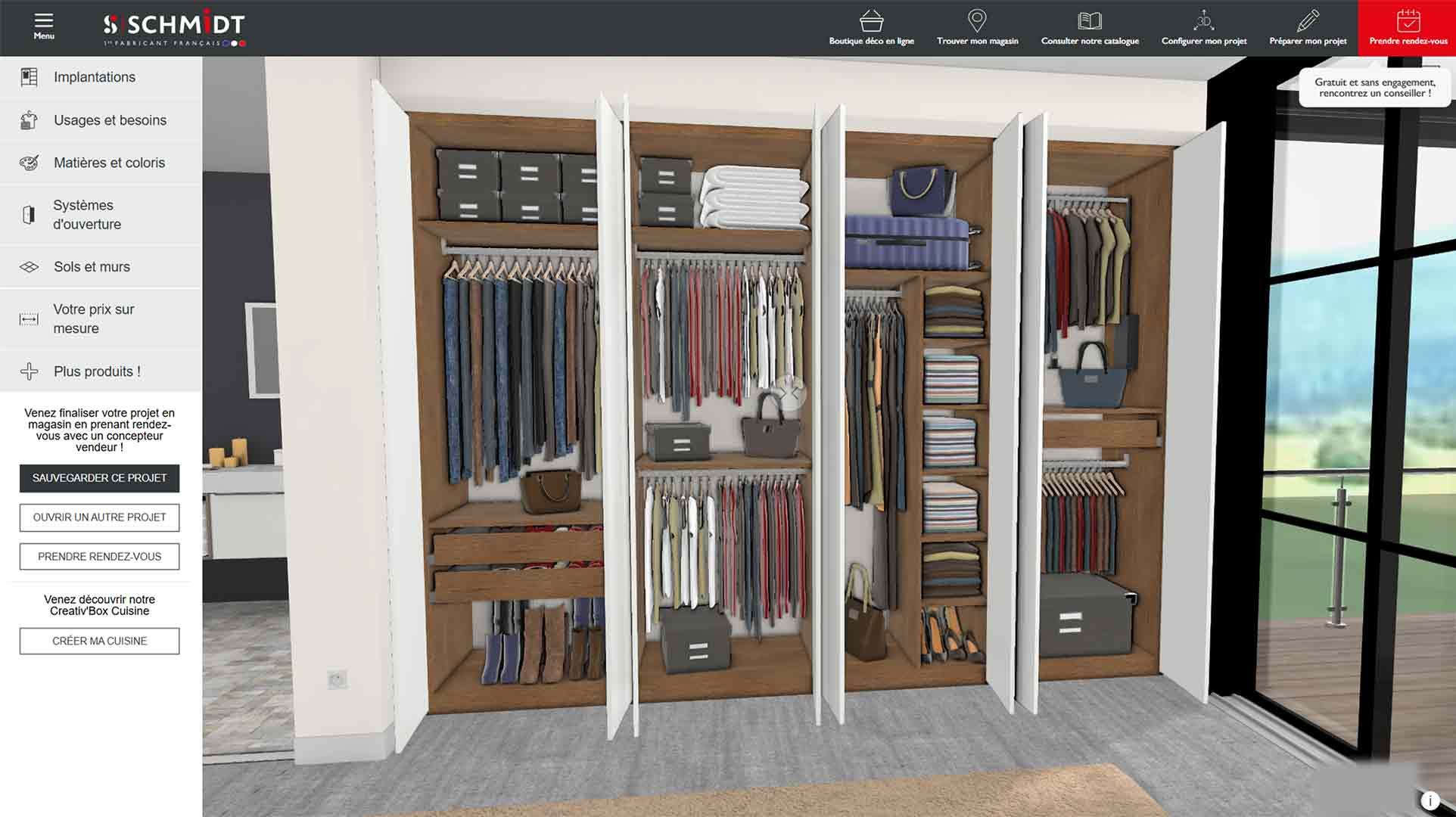 Configurateur 3D d'un dressing avec animation par Schmidt