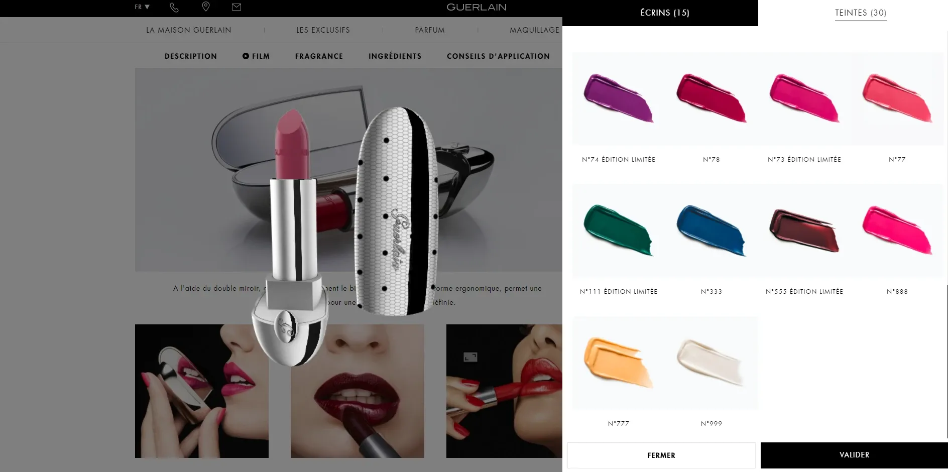 Custom lipstick product page Guerlain rouge g