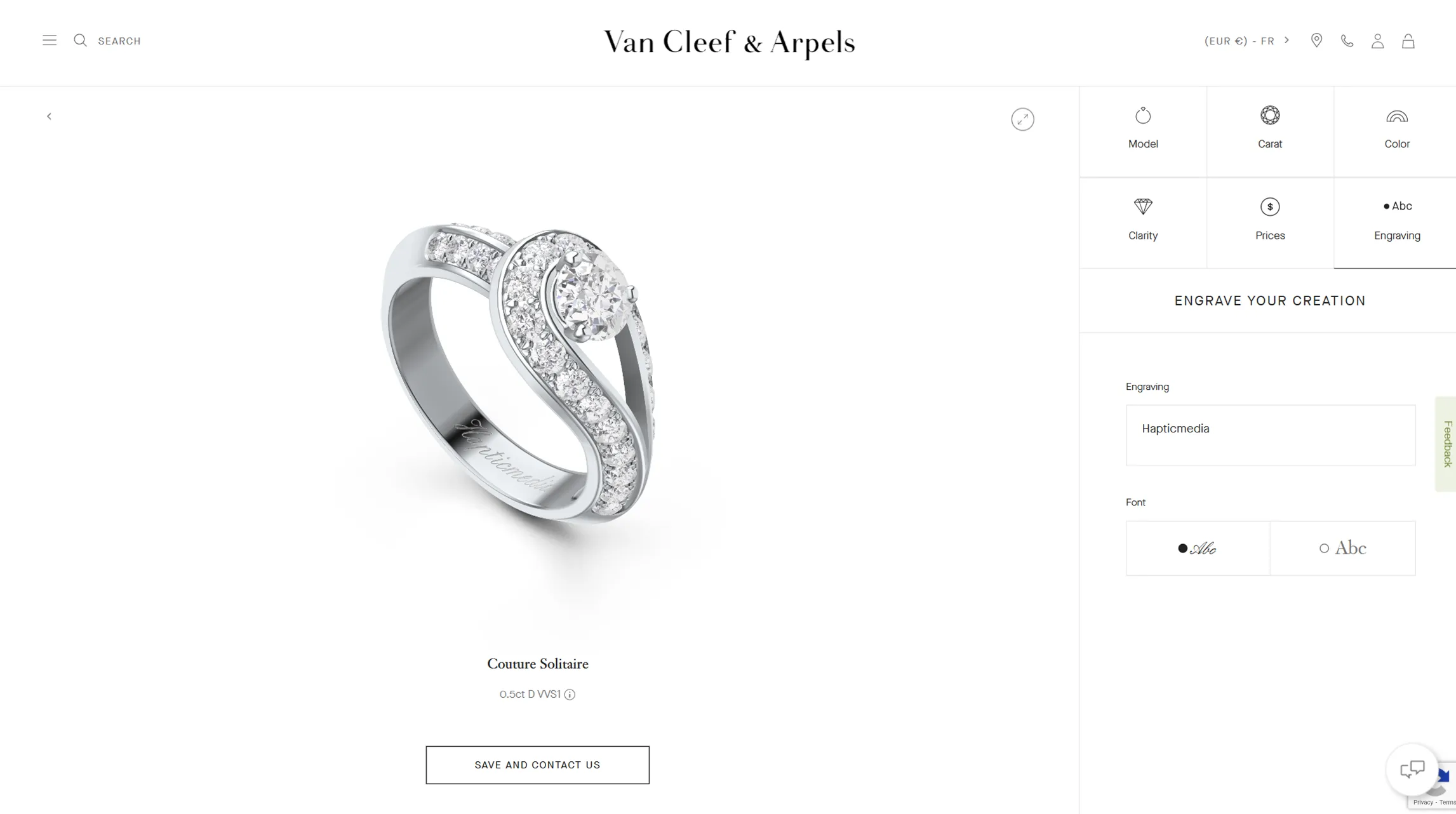 3D Couture Solitaire diamond ring with engraving by Van Cleef & Arpels
