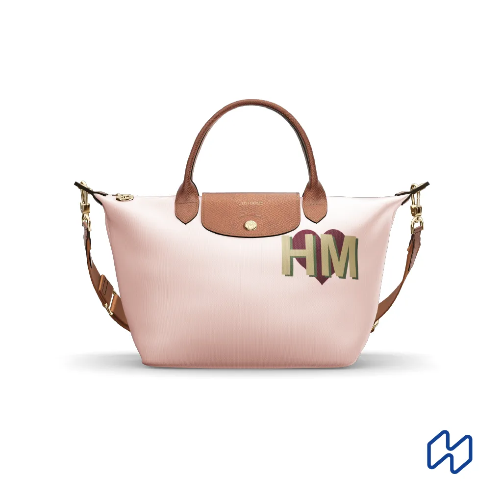 3D personalized Le Pliage bag by longchamp, monogram beige and kaki
