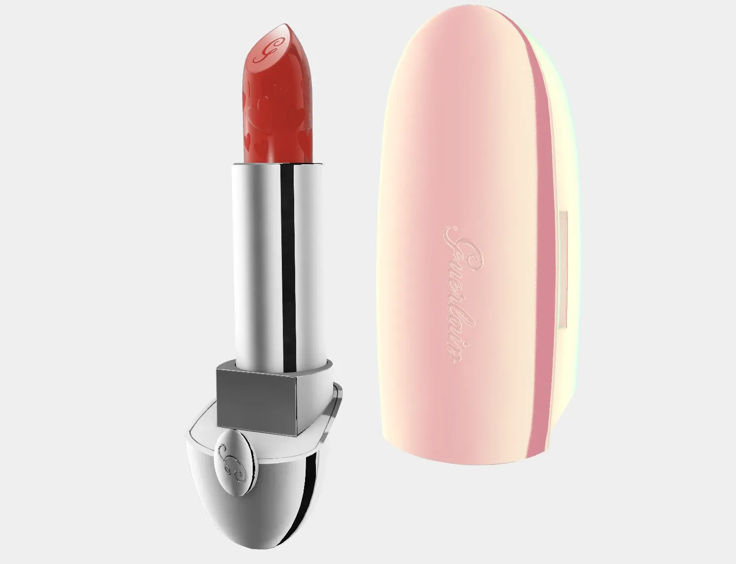 Etui de rouge à lèvres rose avec coeurs sur le raisin, Guerlain Rouge G