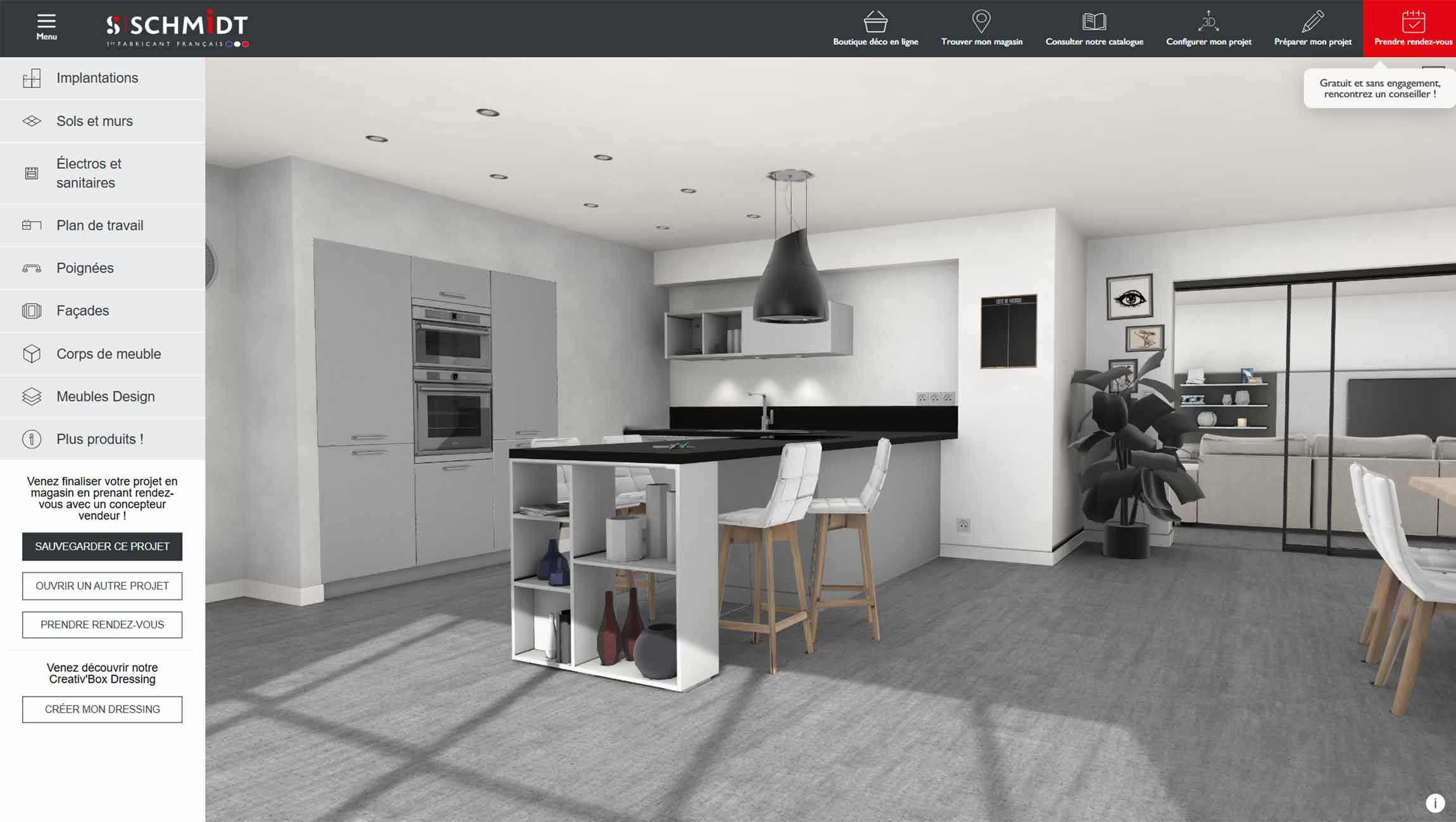 Configurateur 3D de cuisine en forme de U par Schmidt