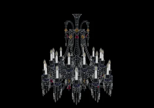 Front view of a 3D black peony ceiling light by Baccarat