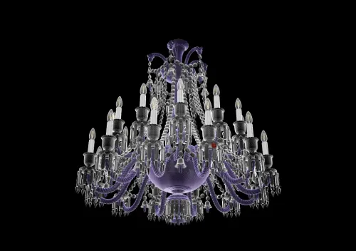 Vue en contre-plongée d'un lustre Baccarat en 3D couleur parme