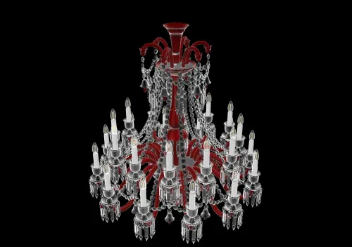 Vue en plongée d'un lustre Baccarat en 3D couleur rouge