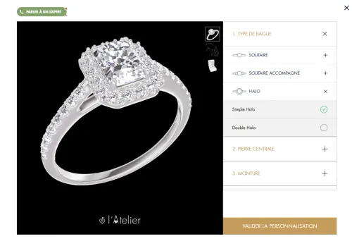3D configurator for an Edenly diamond ring with a simple halo