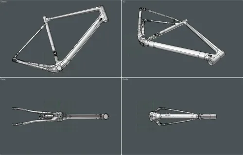 Quatre points de vue d'une CAO d'un constructeur de vélo Origine Cycles