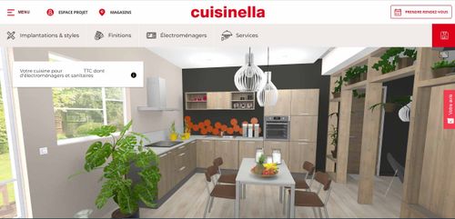Configurateur 3D d'une cuisine Cuisinella en forme de L