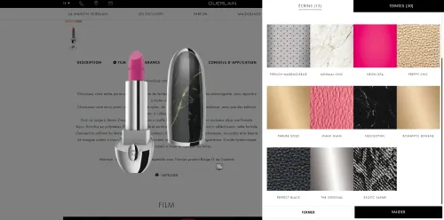 Page produit Guerlain Rouge G pour étui de rouge à lèvres personnalisé