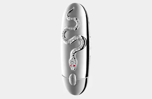 Serpent sur l'étui de rouge à lèvres Guerlain Rouge G