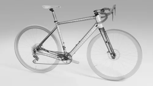 Vue 3/4 d'une maquette filaire d'un configurateur 3D de vélos Origine Cycles