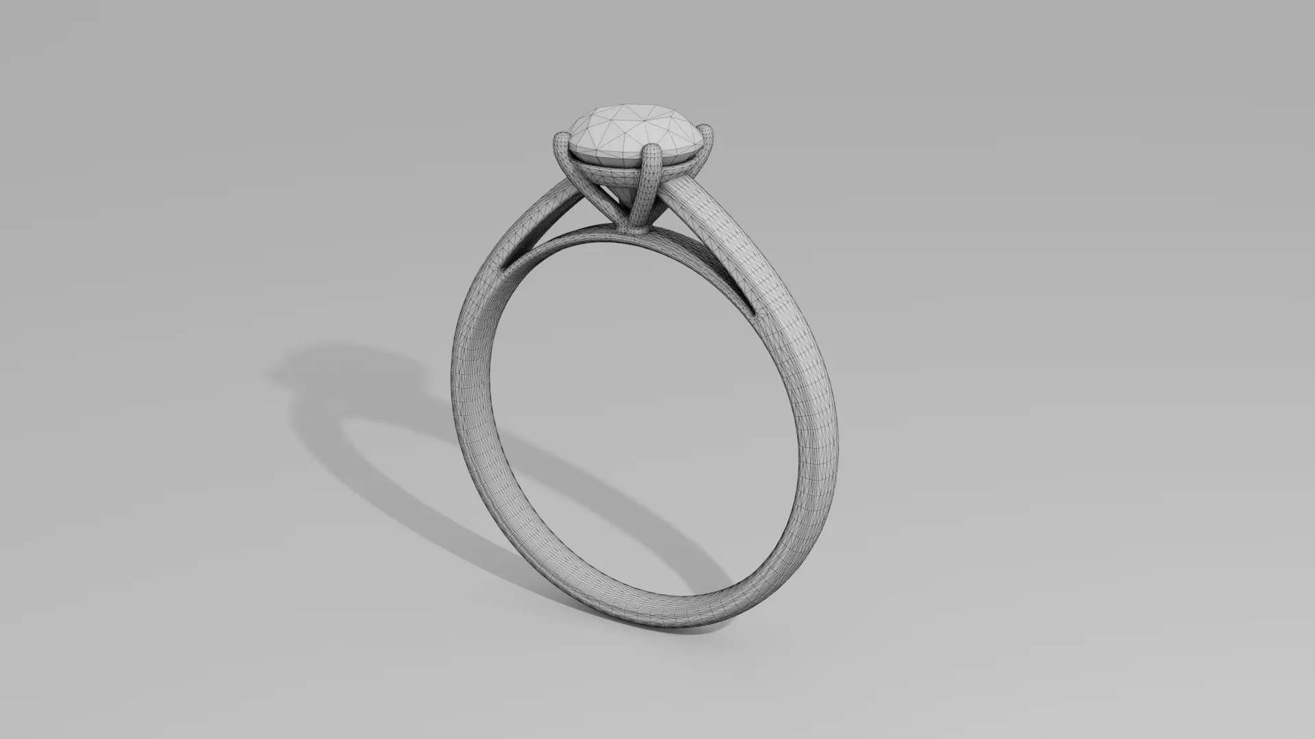 Wireframe of a 3D solitaire Edenly ring with four prongs