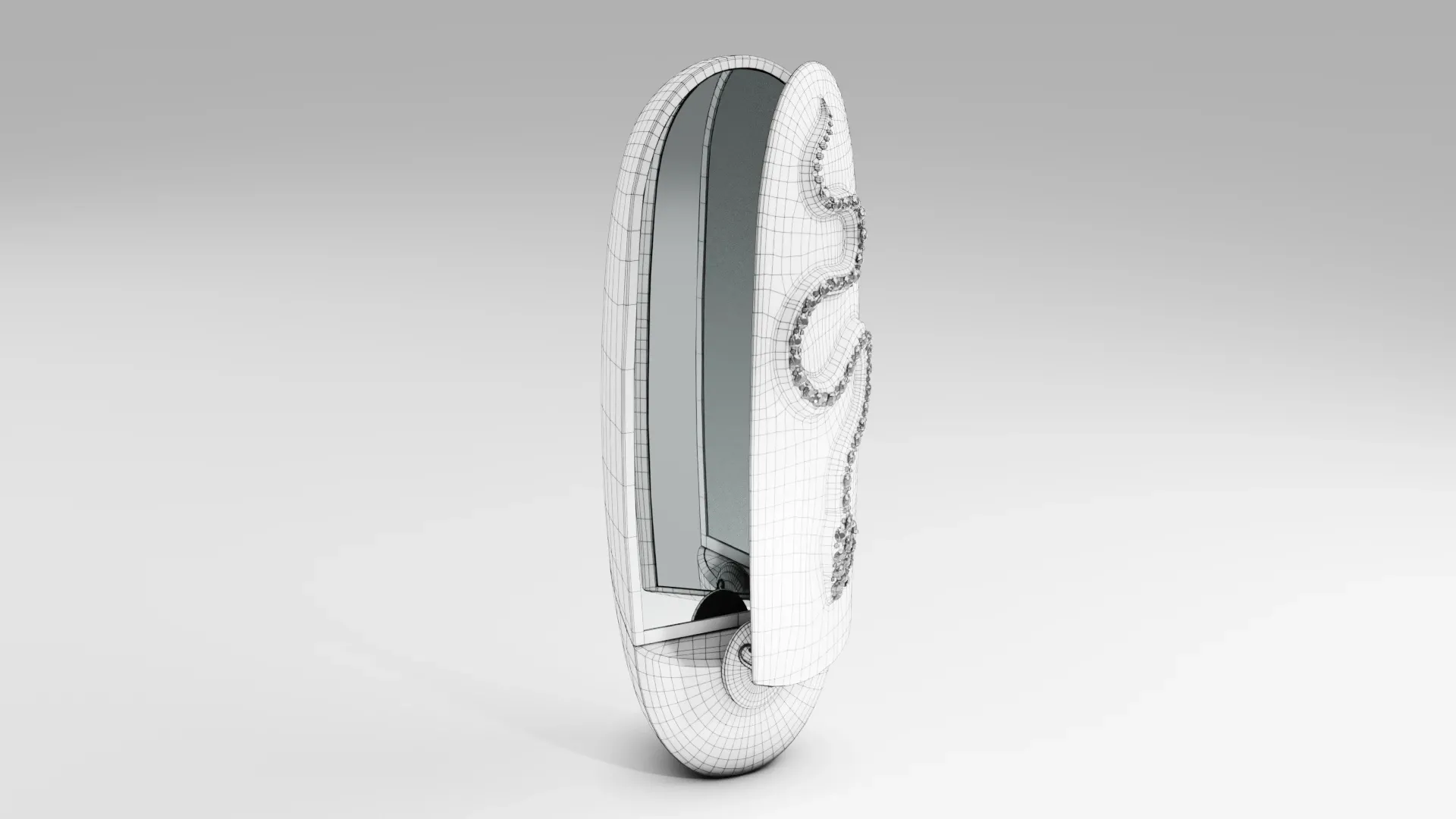 Maquette filaire de l'étui avec miroir du rouge à lèvres Guerlain Rouge G