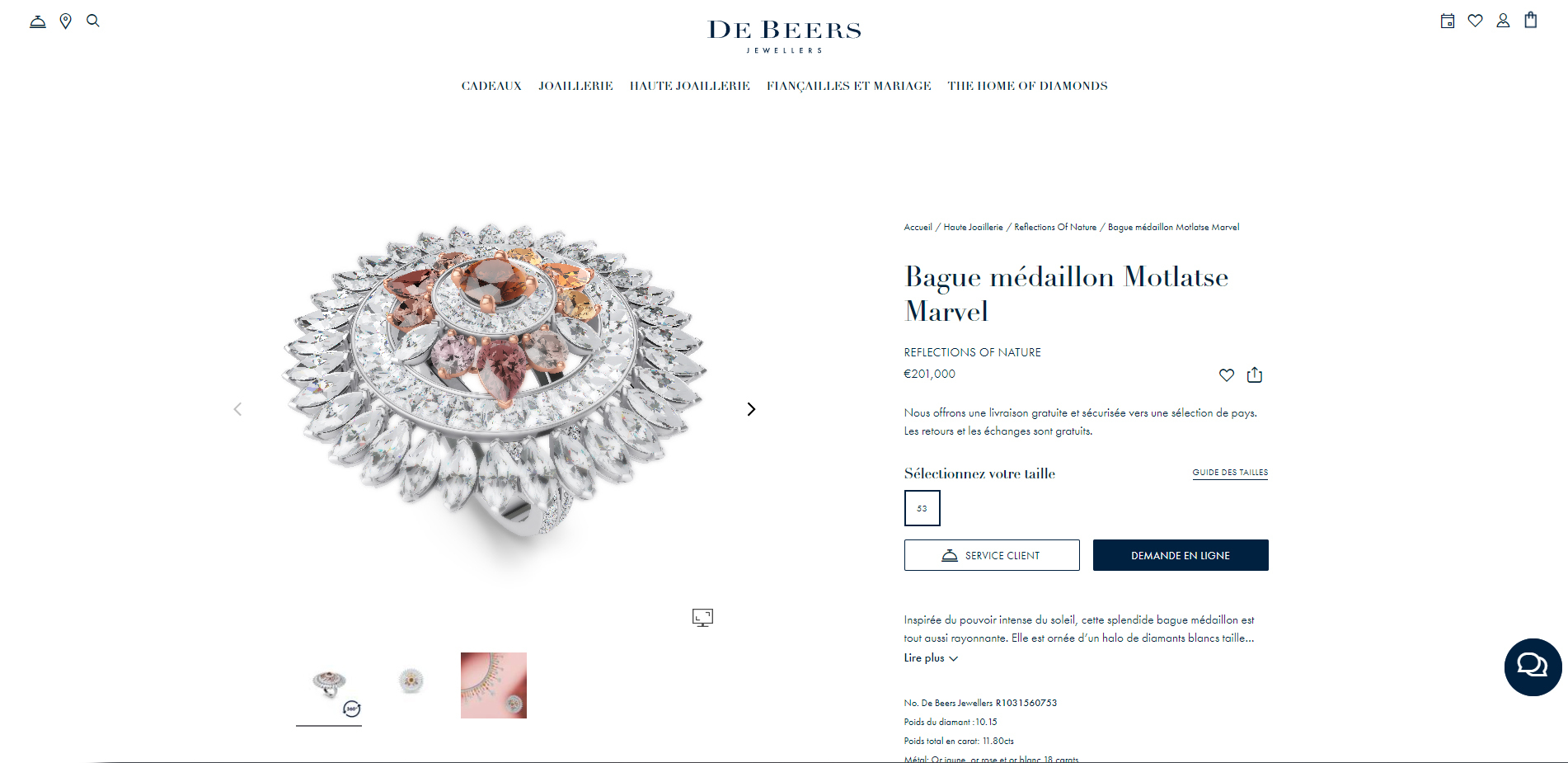 De Beers website interface